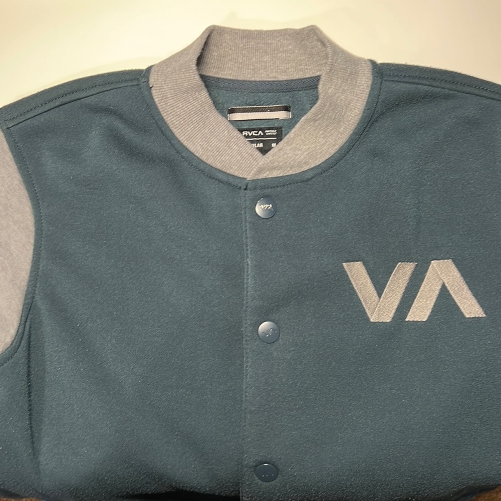 RVCA Regular Green/Grey Varsity Bomber Jacket with Embroidery - Size Medium